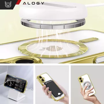 Puzdro MagSafe Puzdro na iPhone 16 Glamour Luxusný kryt tenkého prsteňa Alogy Gold Transparent