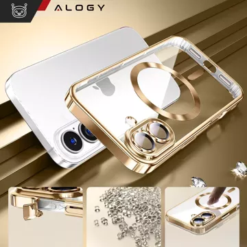 Puzdro MagSafe Puzdro na iPhone 16 Plus Glamour Luxusný kryt tenkého prsteňa Alogy Gold Transparent