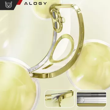 Puzdro MagSafe Puzdro na iPhone 16 Plus Glamour Luxusný kryt tenkého prsteňa Alogy Gold Transparent