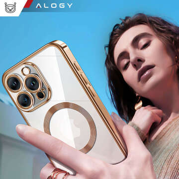 Puzdro MagSafe pre iPhone 15 Pro Max Glamour Luxusný tenký prstencový kryt Alogy Gold Transparent