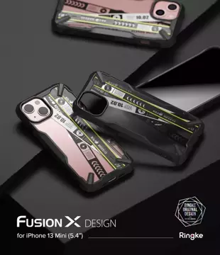 Púzdro Ringke Fusion X Design pancierový kryt s rámom pre iPhone 13 mini čierny (Ticket band) (FXD540E43)