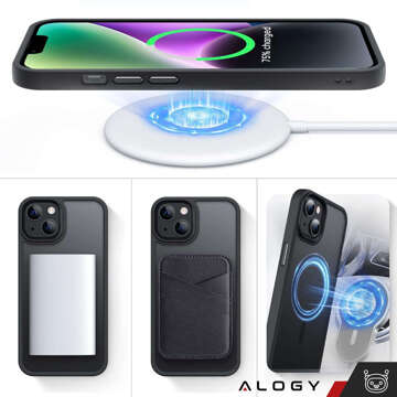 Puzdro na iPhone 14 Mag Safe Matt Case Cover matné Alogy Ring obrnené puzdro na telefón čierne