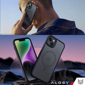 Puzdro na iPhone 14 Mag Safe Matt Case Cover matné Alogy Ring obrnené puzdro na telefón čierne