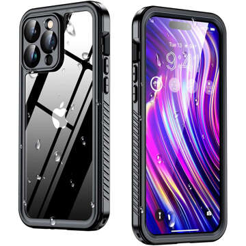 Puzdro na iPhone 14 Pro Waterproof Armored 360 Case Krytie objektívu hybridného fotoaparátu IP68 Vodotesné čierne