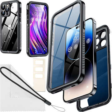 Puzdro na iPhone 14 Pro Waterproof Armored 360 Case Krytie objektívu hybridného fotoaparátu IP68 Vodotesné čierne