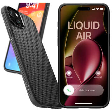 Puzdro na iPhone 15 Plus Spigen Liquid Air Case, puzdro, ochranná zadná strana, matné čierne sklo