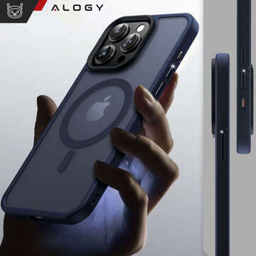 Puzdro na iPhone 15 Pro Max MagSafe Matt Case Cover Matte Alogy Ring Armored Phone Case Navy Blue