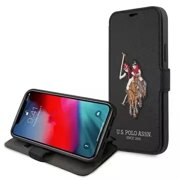 Puzdro na knižkový telefón US Polo Embroidery Collection iPhone 12 Pro Max 6,7" čierna/čierna