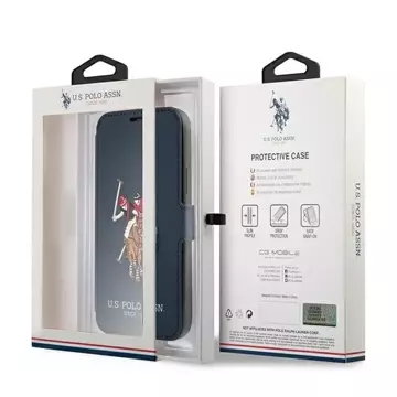 Puzdro na knižkový telefón US Polo Embroidery Collection iPhone 12 Pro Max 6,7" námornícka modrá/námornícka