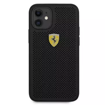 Puzdro na telefón Ferrari iPhone 12 mini 5,4" čierne/čierne pevné puzdro On Track Perforated