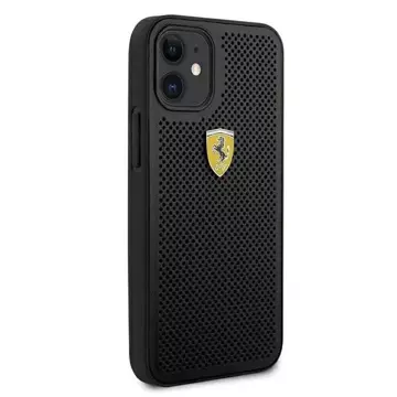 Puzdro na telefón Ferrari iPhone 12 mini 5,4" čierne/čierne pevné puzdro On Track Perforated