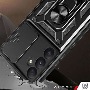Puzdro pre Samsung Galaxy A35 5G Armored Slide Puzdro prstencový kryt Ochrana fotoaparátu Camshield Alogy Black Glass