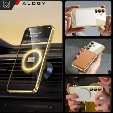 Puzdro pre Samsung Galaxy S24 Mag Safe Glamour Case Prstencový kryt Ochrana fotoaparátu Alogy Gold Transparent Glass