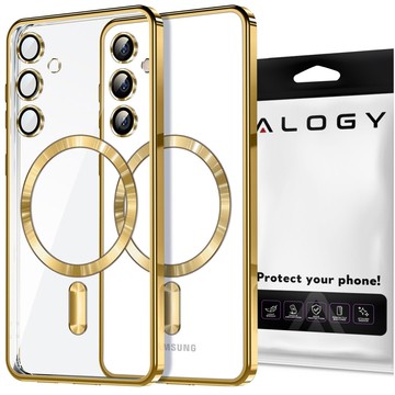 Puzdro pre Samsung Galaxy S24 Mag Safe Glamour Case Ring puzdro s ochranou fotoaparátu Alogy Gold priehľadné