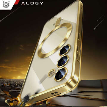 Puzdro pre Samsung Galaxy S24 Mag Safe Glamour Case Ring puzdro s ochranou fotoaparátu Alogy Gold priehľadné