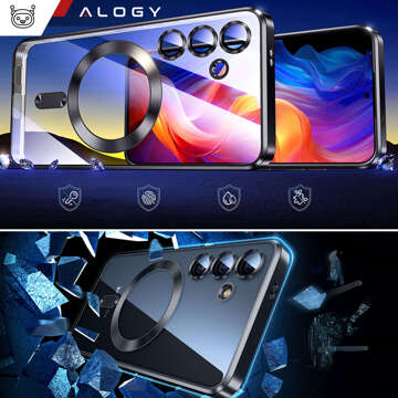 Puzdro pre Samsung Galaxy S24 Mag Safe Glamour Puzdro prstencový kryt Ochrana fotoaparátu Alogy čierne priehľadné sklo