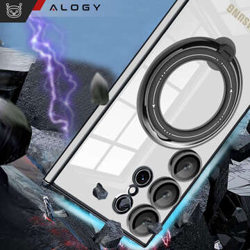 Puzdro pre Samsung Galaxy S24 Ultra Magnetic Case Ring Mag Safe Clear Magnet Holder Alogy Black transparent