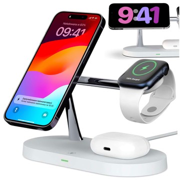 Qi MagSafe 3v1 indukčná nabíjačka pre iPhone / AirPods / Watch White