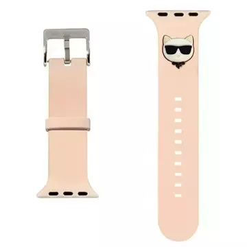 Remienok na inteligentné hodinky Karl Lagerfeld KLAWLSLCP pre Apple Watch 42/44/45 mm ružový/ružový remienok Silikónové hlavy Choupette Heads