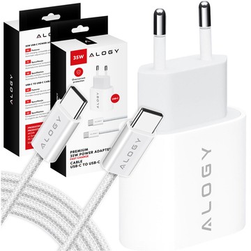 Rýchla a výkonná 35W USB-C nástenná nabíjačka USB typ C PD GaN pre iPhone 15 kábel typu C 1m Alogy White