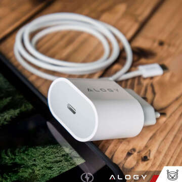 Rýchla a výkonná 35W USB-C nástenná nabíjačka USB typ C PD GaN pre iPhone 15 kábel typu C 1m Alogy White