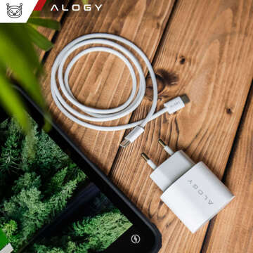 Rýchla a výkonná 35W USB-C nástenná nabíjačka USB typ C PD GaN pre iPhone 15 kábel typu C 1m Alogy White