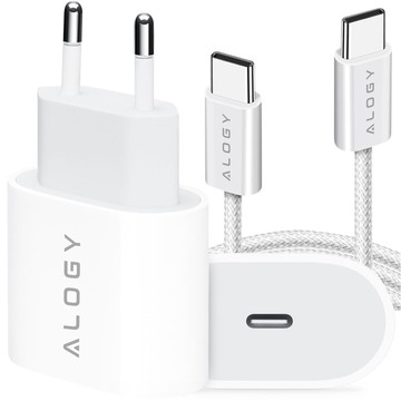 Rýchla a výkonná 35W USB-C nástenná nabíjačka USB typ C PD GaN pre iPhone 15 kábel typu C 1m Alogy White