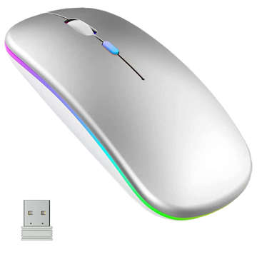 Silent Slim Mouse Alogy bezdrôtová myš s RGB LED podsvietením pre tablet laptop Silver