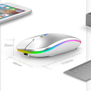 Silent Slim Mouse Alogy bezdrôtová myš s RGB LED podsvietením pre tablet laptop Silver