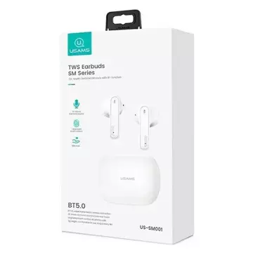 Slúchadlá Bluetooth 5.0 USAMSTWS SM séria bezdrôtové bielo/biele BHUSM01 (US-SM001)