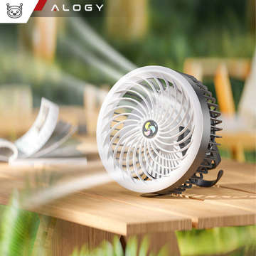 Stolný ventilátor s LED svetlom 2v1 Alogy prenosný závesný stojaci bezdrôtový závesný vonkajší mini ventilátor s háčikom držiak čierny