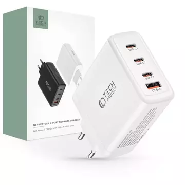 Tech-protect nc100w-gan 4-portová sieťová nabíjačka PD100w/QC3.0 biela