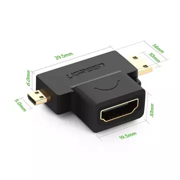 UGREEN adaptér z HDMI typu A (samica) na mini HDMI (samec) / micro HDMI (samec) čierny (20144)