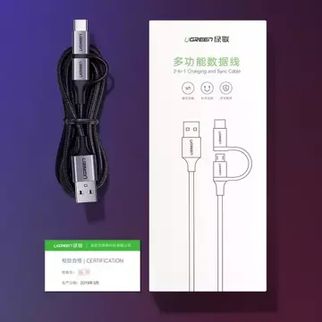 UGREEN kábel 2v1 USB - micro USB / USB Typ C 1m 2,4A čierny (30875)