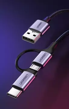 UGREEN kábel 2v1 USB - micro USB / USB Typ C 1m 2,4A čierny (30875)