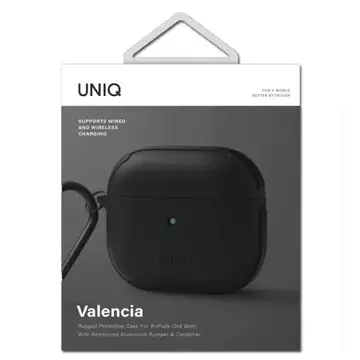 UNIQ Ochranné puzdro na slúchadlá Valencia Case pre Apple AirPods 3 čierne/polnočné čierne Antimikrobiálne