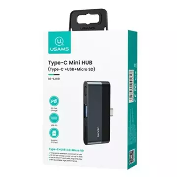 USAMS Adaptér HUB USB 3.0/USB-C/Micro SD száry/sivá SJ491HUB01 (US-SJ491)