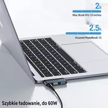 USAMS Adaptér HUB USB 3.0/USB-C/Micro SD száry/sivá SJ491HUB01 (US-SJ491)