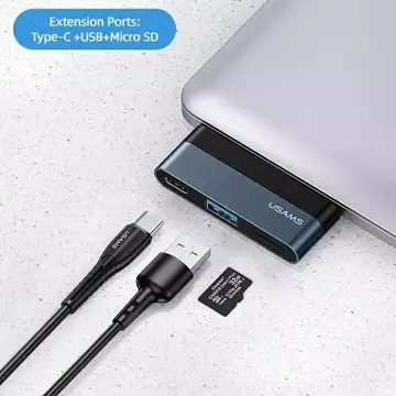 USAMS Adaptér HUB USB 3.0/USB-C/Micro SD száry/sivá SJ491HUB01 (US-SJ491)