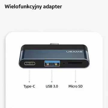 USAMS Adaptér HUB USB 3.0/USB-C/Micro SD száry/sivá SJ491HUB01 (US-SJ491)