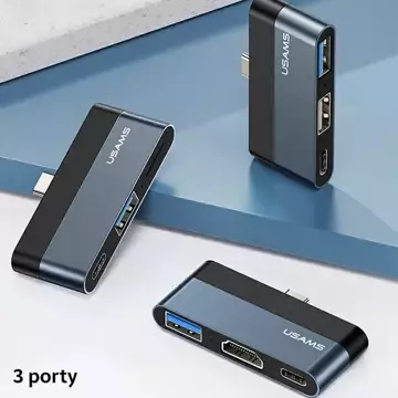 USAMS Adaptér HUB USB 3.0/USB-C/Micro SD száry/sivá SJ491HUB01 (US-SJ491)