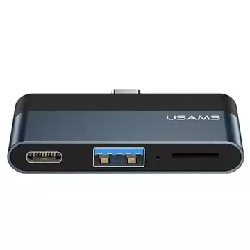 USAMS Adaptér HUB USB 3.0/USB-C/Micro SD száry/sivá SJ491HUB01 (US-SJ491)