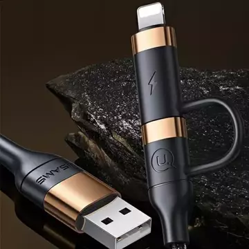 USAMS Pletený kábel U62 2xUSB-C/USB-A /lightning 1,2m PD Fast Charge čierny