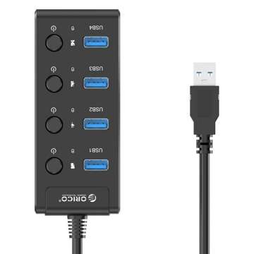 USB 3.0 hub. Orico s vypínačmi, 5x USB (čierne)