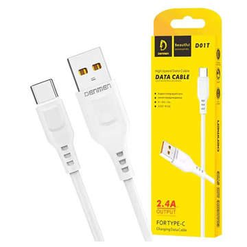 USB kábel do USB-C typu C Denmen D01T Fast Charge 2,4A 1m biely