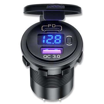 USB nabíjačka do auta QC 3.0 USB-C PD adaptér typu C Zásuvka do zapaľovača cigariet LED voltmeter 48 W rýchly pre telefón Čierna