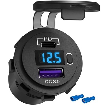 USB nabíjačka do auta QC 3.0 USB-C PD adaptér typu C Zásuvka do zapaľovača cigariet LED voltmeter 48 W rýchly pre telefón Čierna