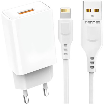 USB nástenná nabíjačka USB - Lightning kábel pre iPhone 1m rýchly 2,4A 12W Denmen White