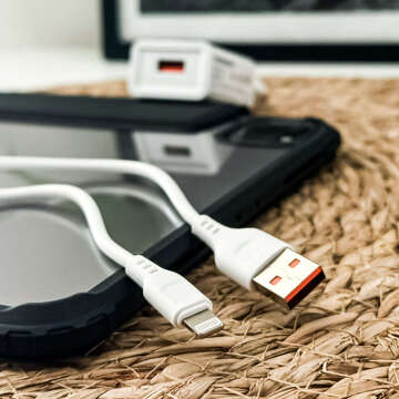 USB nástenná nabíjačka USB - Lightning kábel pre iPhone 1m rýchly 2,4A 12W Denmen White