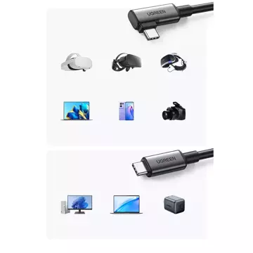 Uzelený lomený kábel USB Typ C - USB Typ C na nabíjanie 60W / prenos dát s podporou okuliarov VR (napr. Oculus Quest 2) 5m čierny (US551)